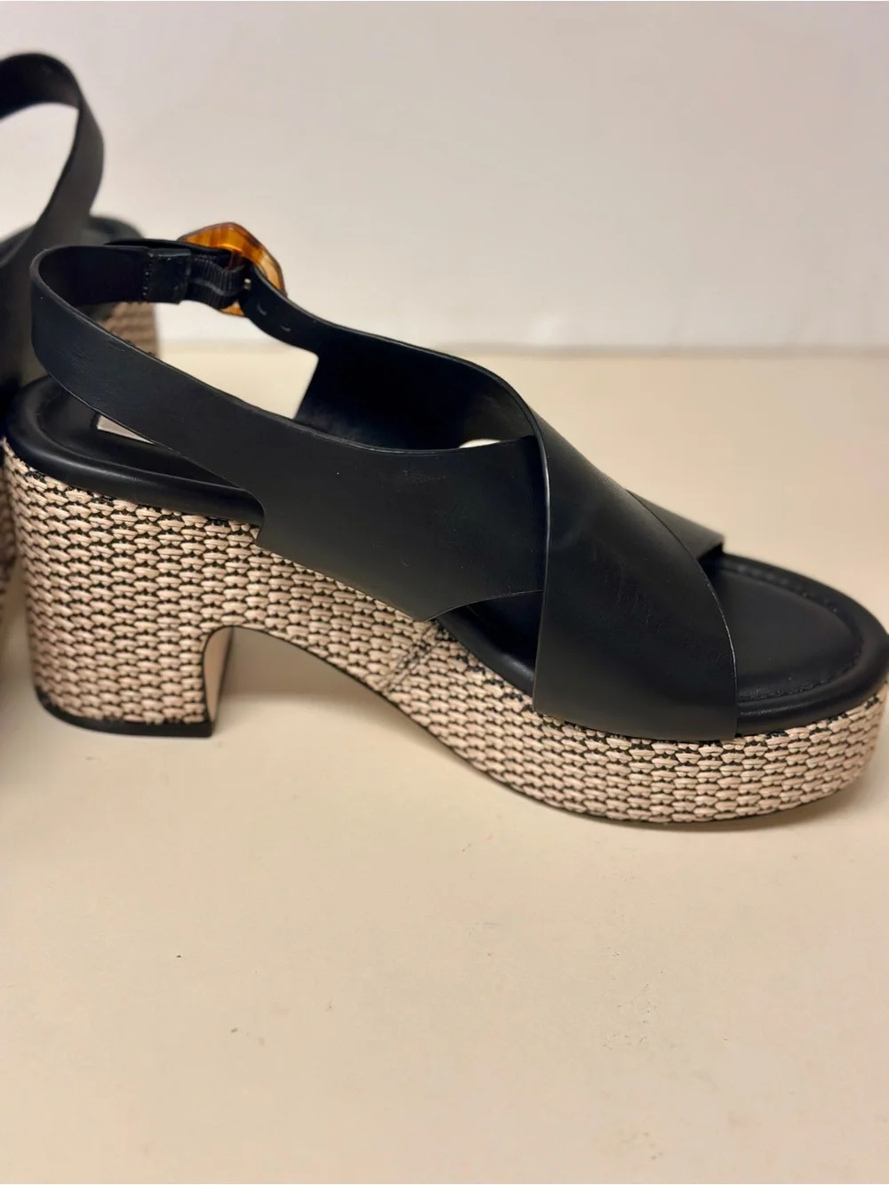 ANTONIO MELANI Black Crisscross Platform Espadrille Sandals